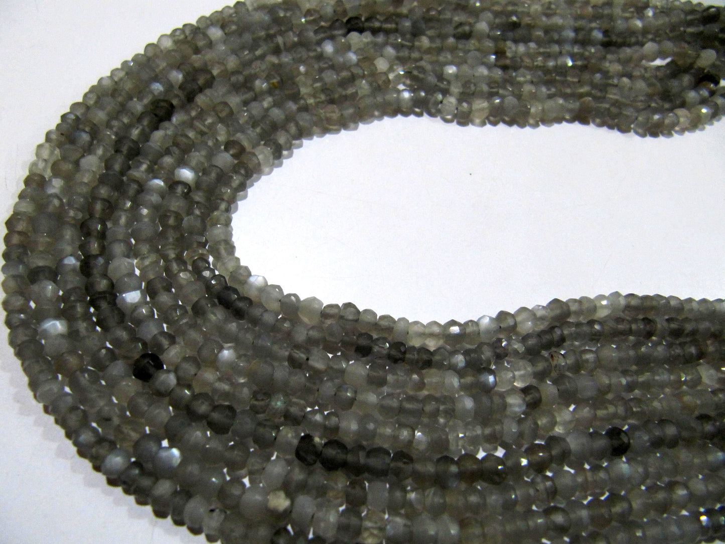 Natural Grey Moonstone Rondelle Faceted Beads 3-4mm Strand 13 inches long High Quality Beads Wholesale prices jewelry making gemstone beads