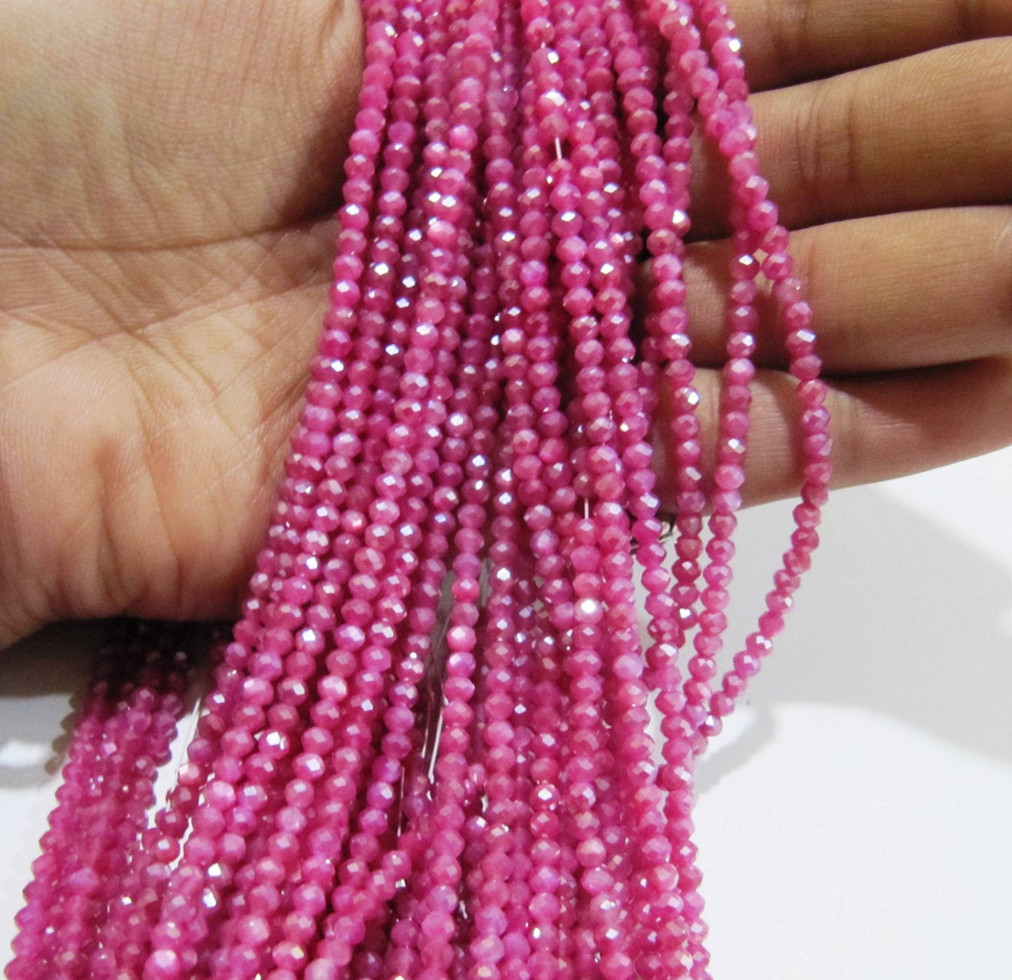 Natural Pink Moonstone Silver AB Mystic Coated Rondelle Faceted Beads 3mm Strand 13 inch long Top Quality Wholesale prices Ruby Color beads