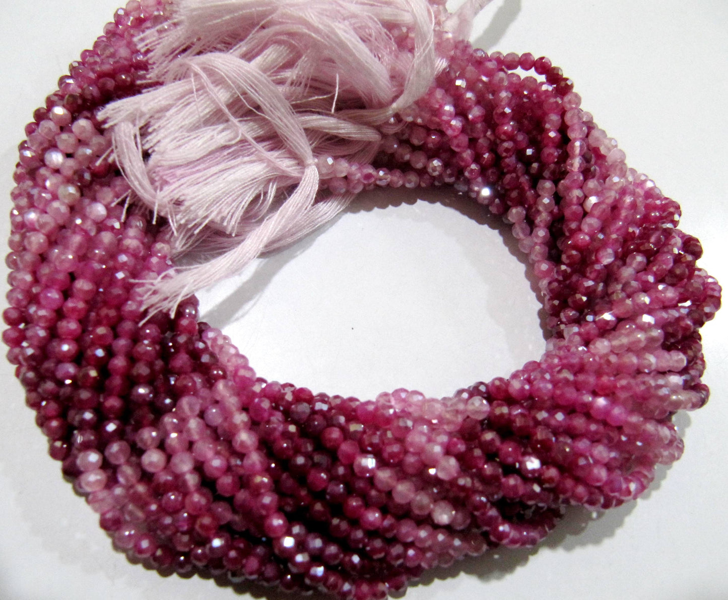 Natural Pink Moonstone Silver Coated Rondelle Faceted Beads 3mm Strand 13 inch long Top Quality shaded color Beads Wholesale prices