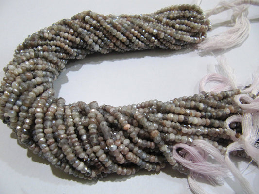 Natural Multi Moonstone Silver AB Mystic Coated Rondelle Faceted Beads 3-4mm Strand 13inches  long Top Quality Wholesale prices Beads