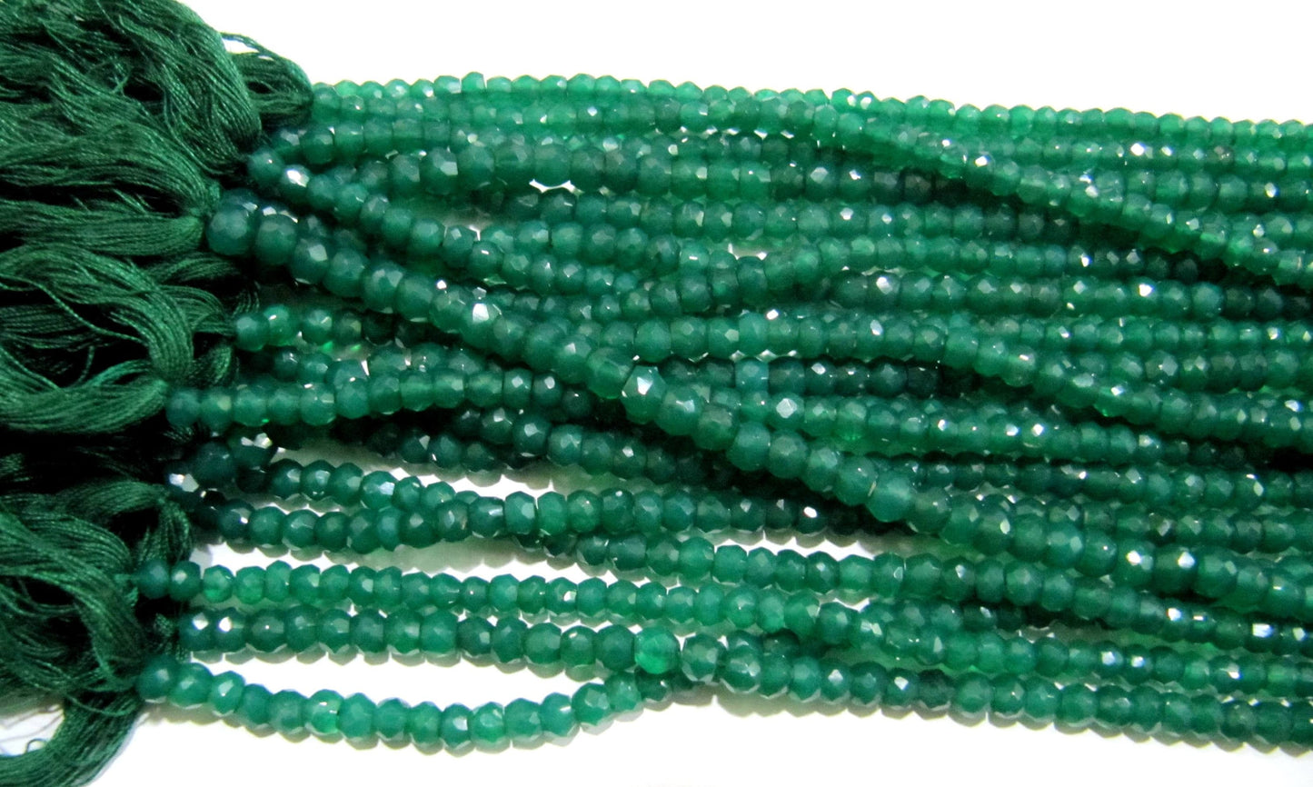 Natural Green Onyx  Rondelle Faceted 3-4mm Beads Strand 13 inches long High Quality Beads Wholesale prices jewelry making gemstone beads