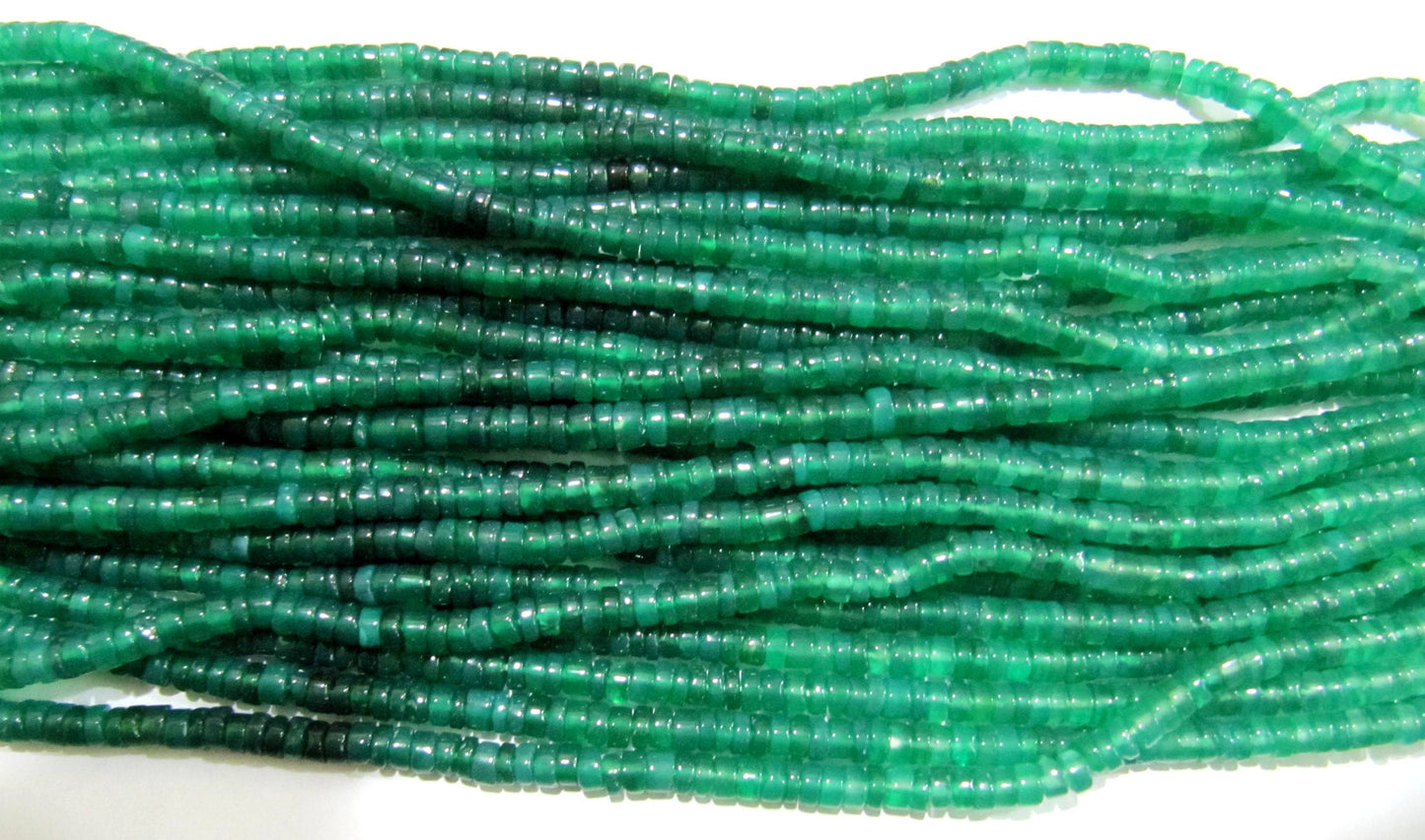 Natural Green Onyx Plain smooth Tyre shape Rondelle 4 mm Beads Strand 14 inches long High Quality Beads Wholesale prices gemstone beads