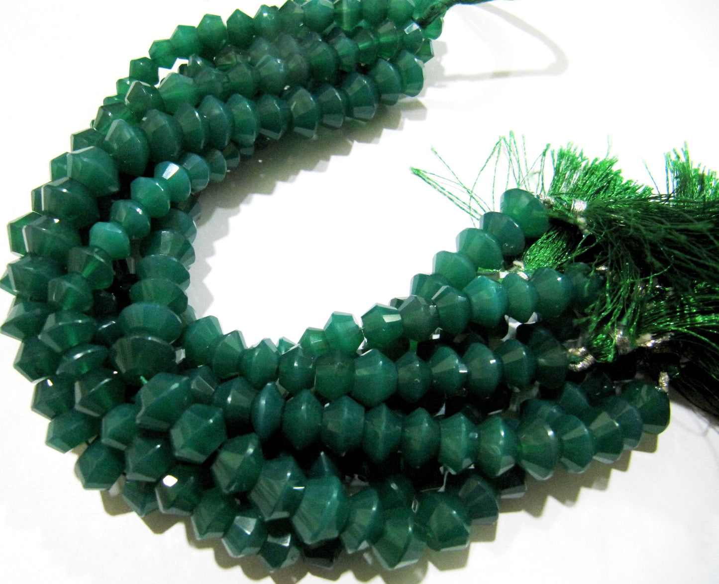 Natural Green Onyx Dholki Shape Rondelle Faceted Beads 8 to 12 mm Strand 9 inches long High Quality Beads Wholesale prices gemstone beads