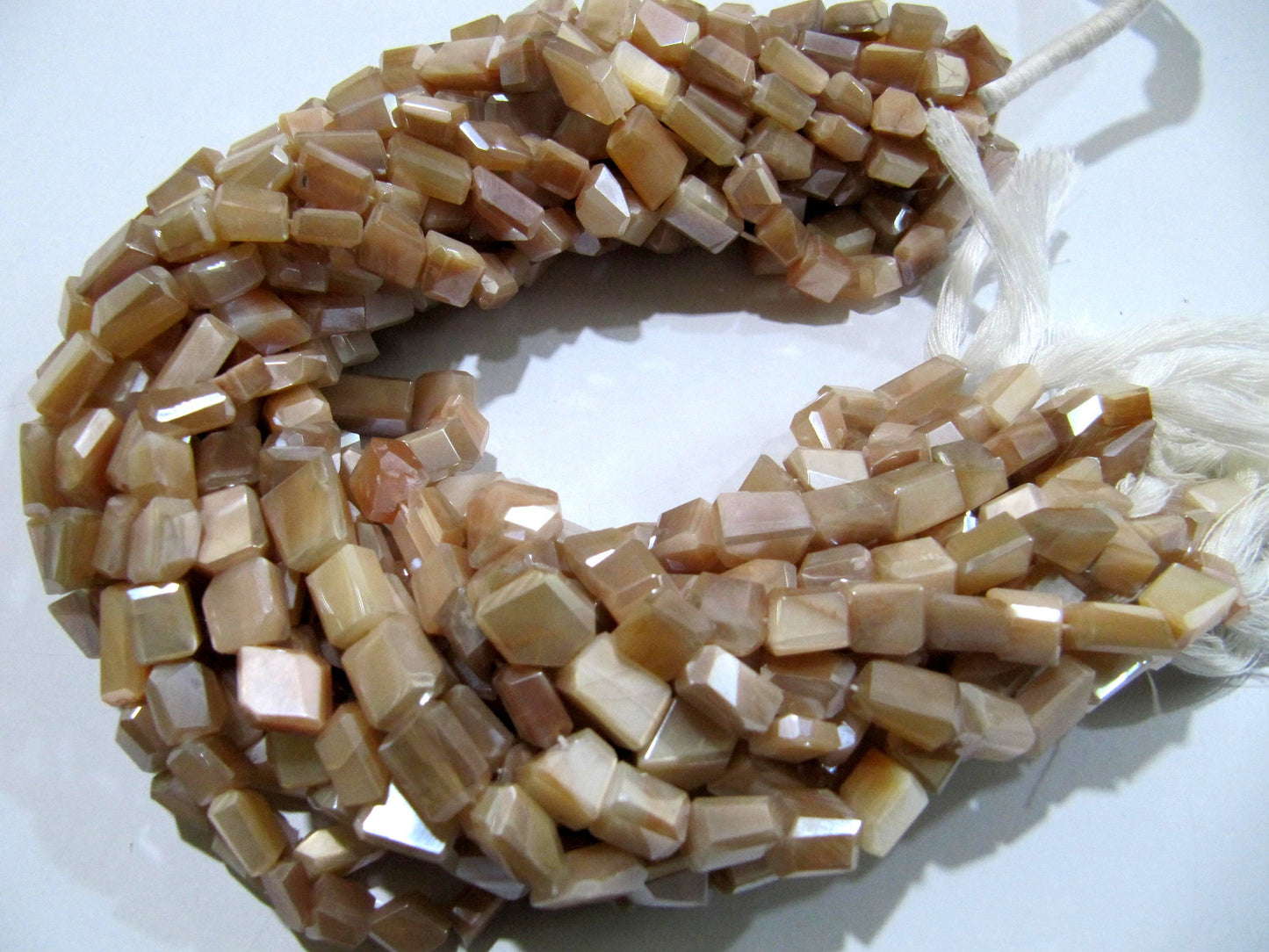 Natural Peach Moonstone Nugget Shape tumbled 6x10mm to10x14mm Silver AB Mystic Coated Beads Strand 8 inch long High Quality Wholesale Prices