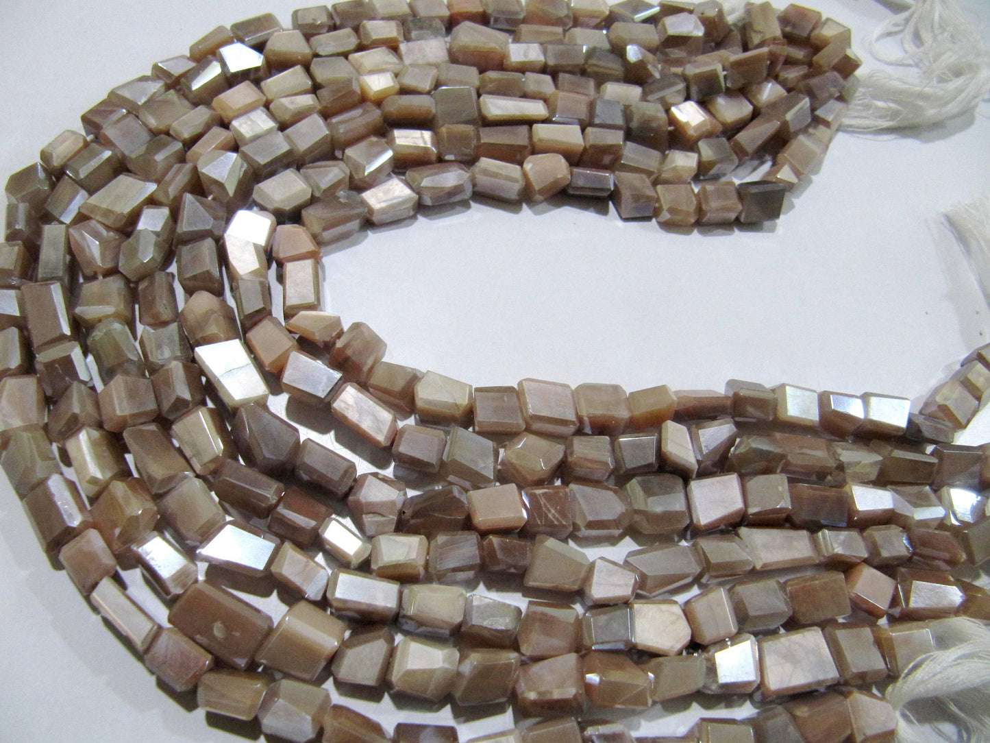Natural Peach Moonstone Nugget Shape tumbled 6x10mm to10x14mm Silver AB Mystic Coated Beads Strand 8 inch long High Quality Wholesale Prices