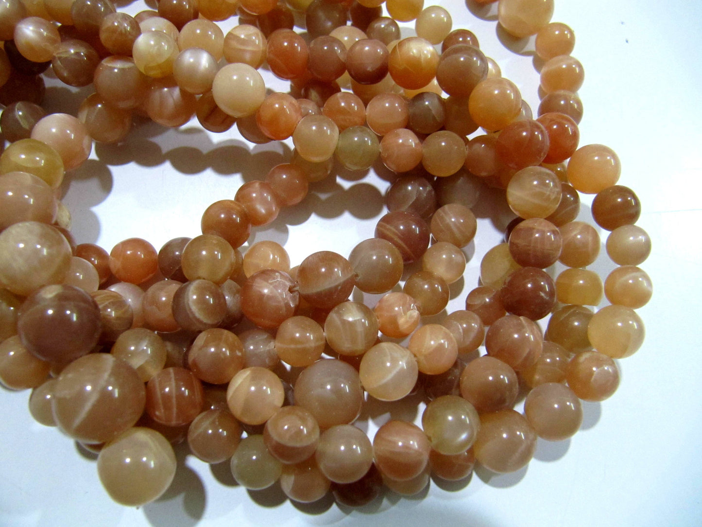 Natural Peach Moonstone Round Plain Smooth Shape 7-9mm  Beads Strand 8inch long High Quality Beads Wholesale prices jewelry making beads