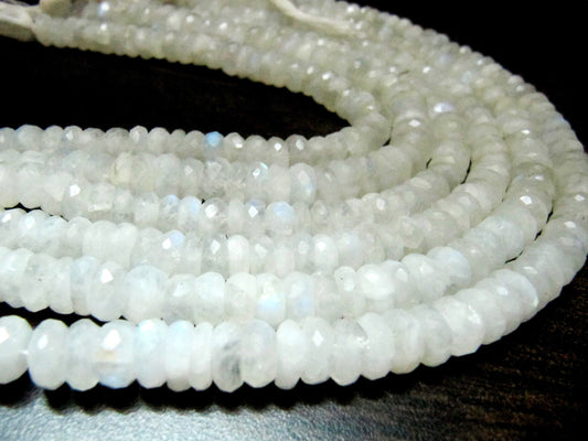 Natural White Rainbow Moonstone Rondelle Faceted Beads 9-10mm Strand 10 inches long Best Quality Blue Flashy Beads Wholesale Prices