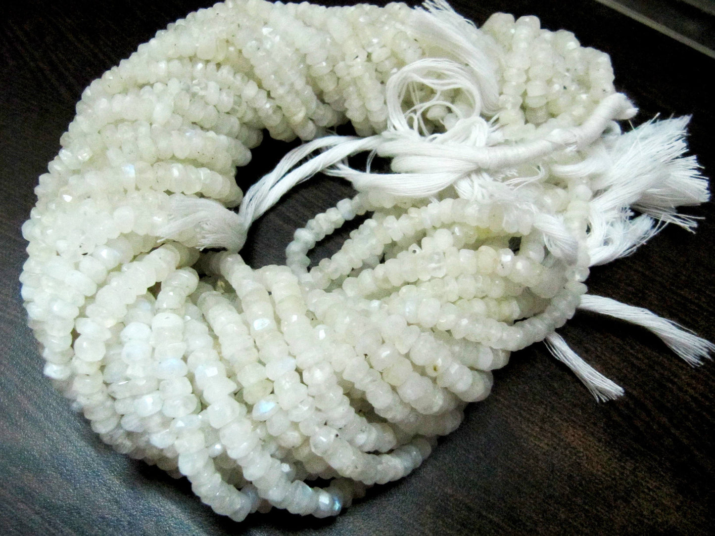 Natural White Rainbow Moonstone Rondelle Faceted Beads 5-6mm Strand 13 inches long Best Quality Blue Flashy Beads Wholesale Prices
