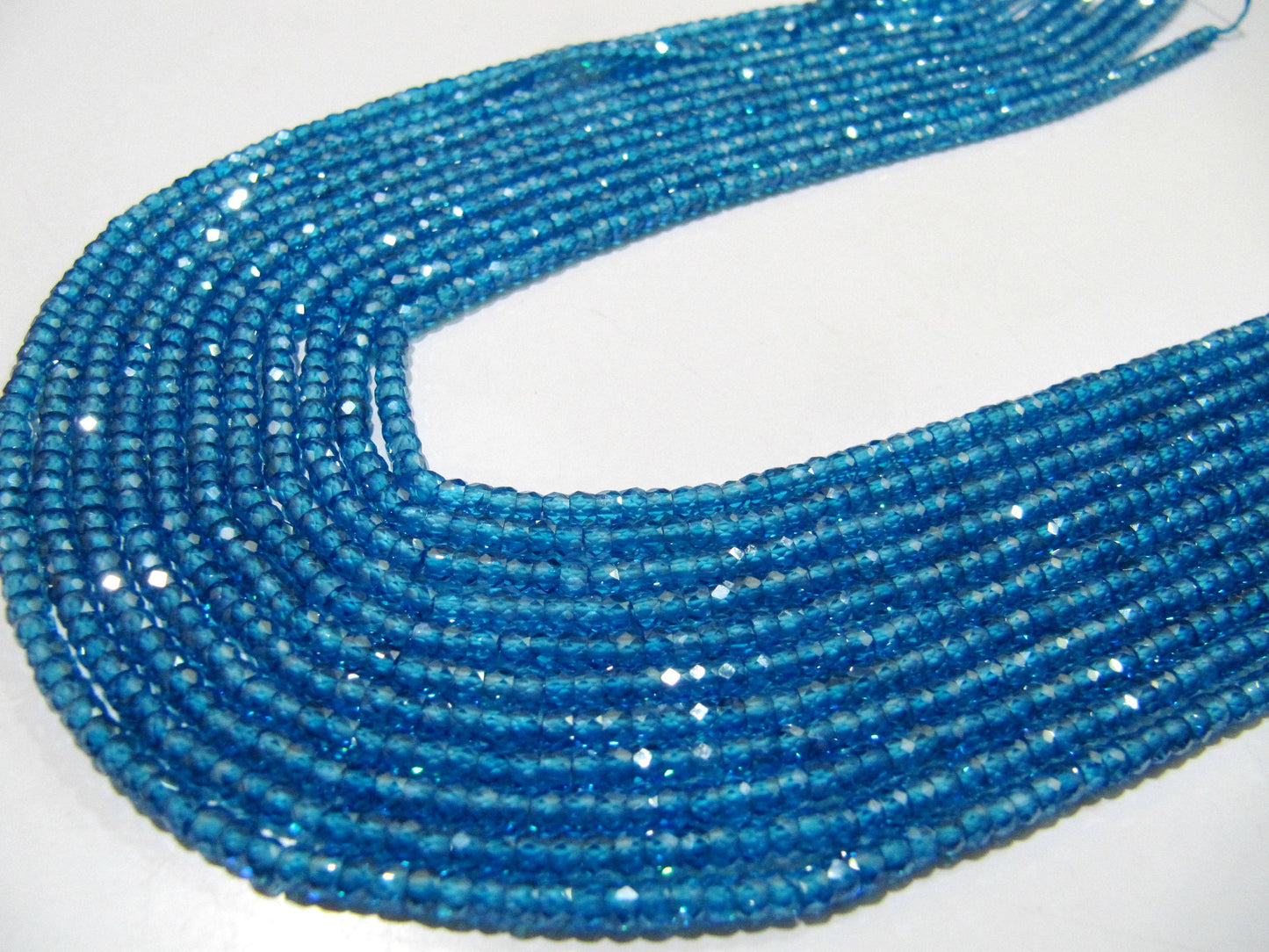 Natural Blue Topaz Cubic Zirconia CZ Rondelle Faceted Beads 3mm Strand 13 inch long Top Quality Wholesale prices Jewelry making gemstone