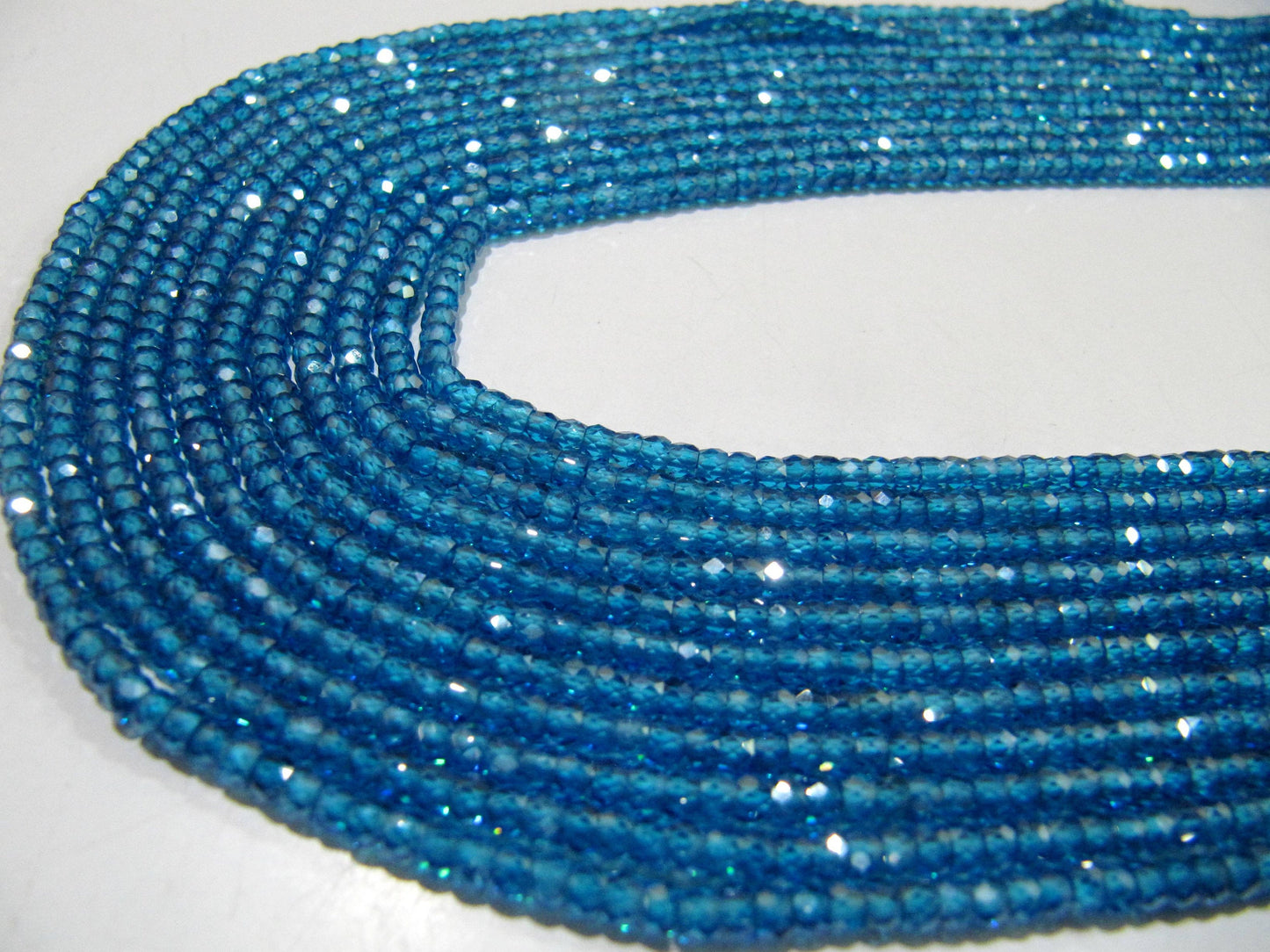 Natural Blue Topaz Cubic Zirconia CZ Rondelle Faceted Beads 3mm Strand 13 inch long Top Quality Wholesale prices Jewelry making gemstone