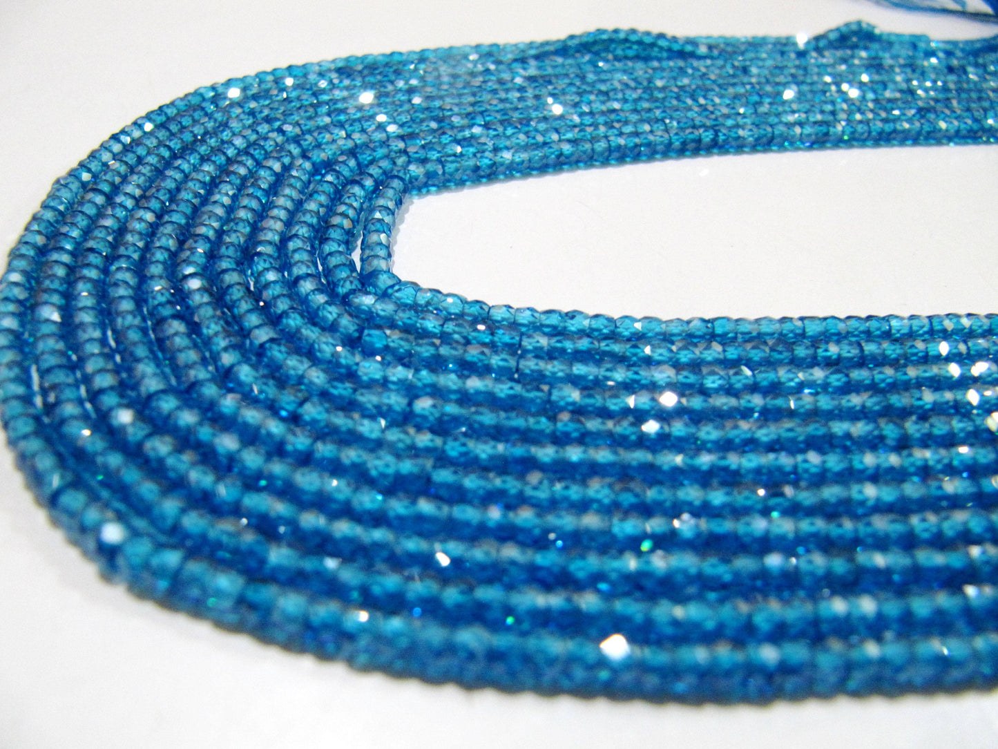 Natural Blue Topaz Cubic Zirconia CZ Rondelle Faceted Beads 3mm Strand 13 inch long Top Quality Wholesale prices Jewelry making gemstone