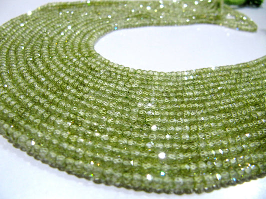 Natural Peridot color Cubic Zirconia CZ Rondelle Faceted Beads 3mm Strand 13 inch long Top Quality Wholesale prices Jewelry making gemstone