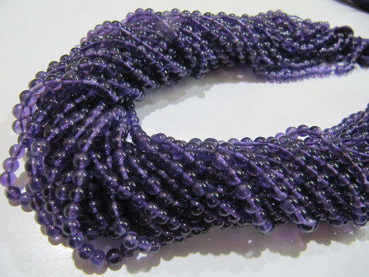 Natural Amethyst Round Plain Smooth 4mm Beads best Quality Beads Strand 13 inches Long Wholesale Prices jewelry making gemstone beads