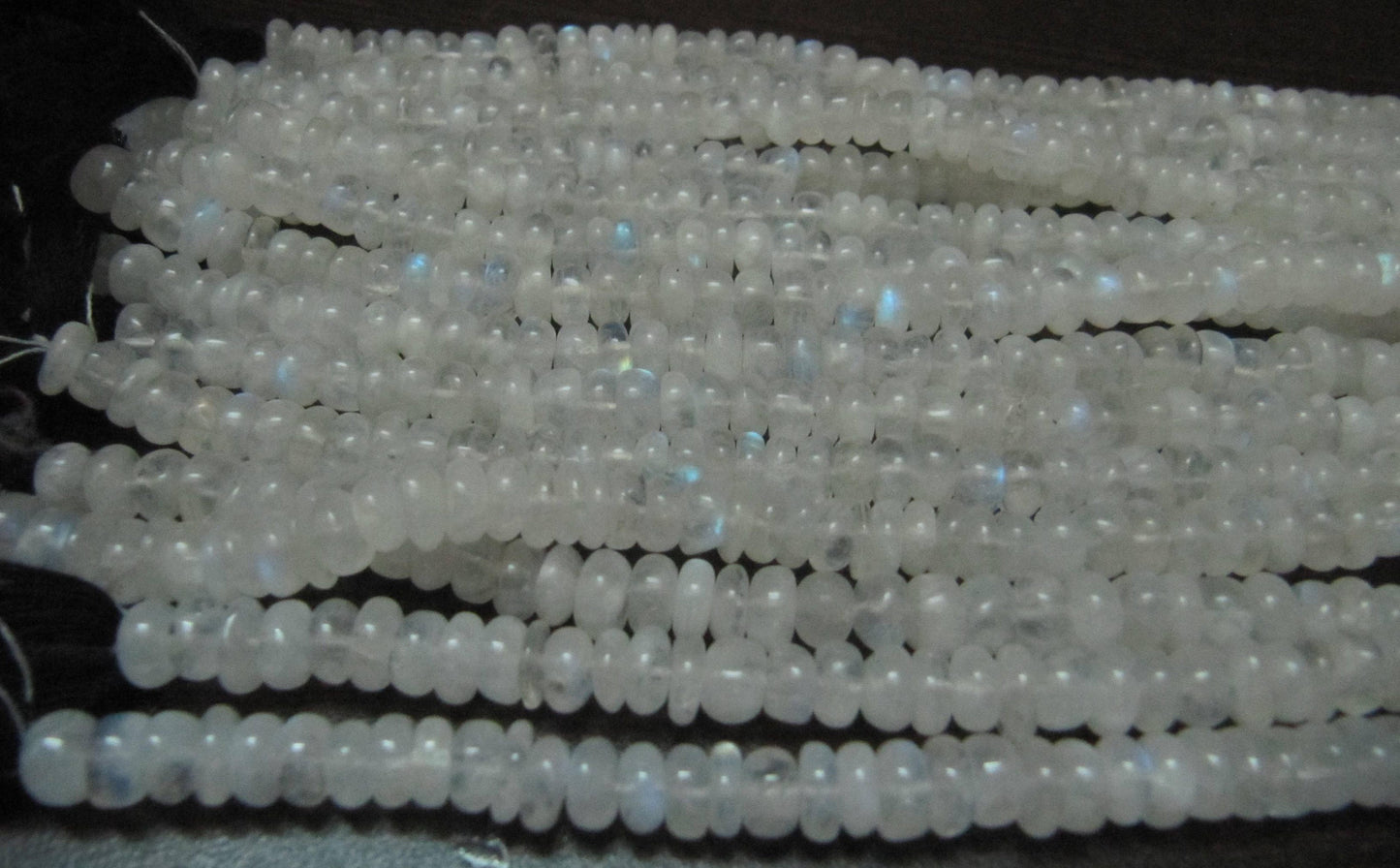Natural White Rainbow Moonstone Rondelle Plain smooth Beads 6-7mm Strand 13 inches long Best Quality Blue Flashy Beads Wholesale Prices