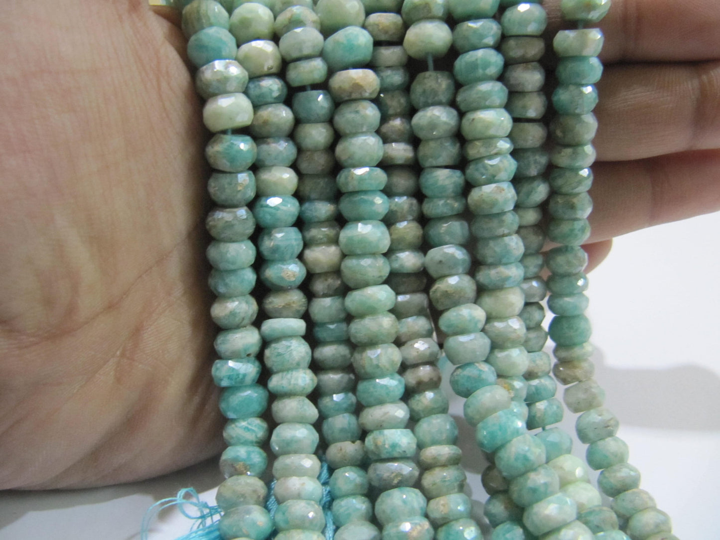 Natural Amazonite Rondelle Faceted  Silver AB Mystic Coated 7 -8mm Gemstone Beads Strand 13 inches long High Quality Wholesale Prices