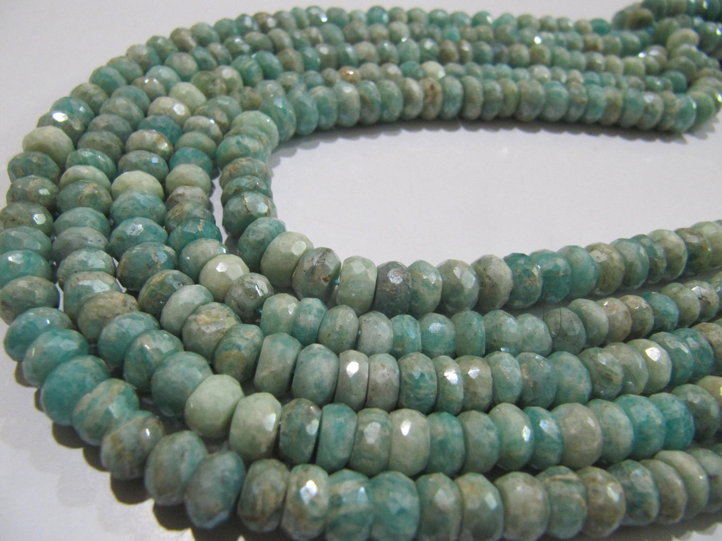 Natural Amazonite Rondelle Faceted  Silver AB Mystic Coated 7 -8mm Gemstone Beads Strand 13 inches long High Quality Wholesale Prices
