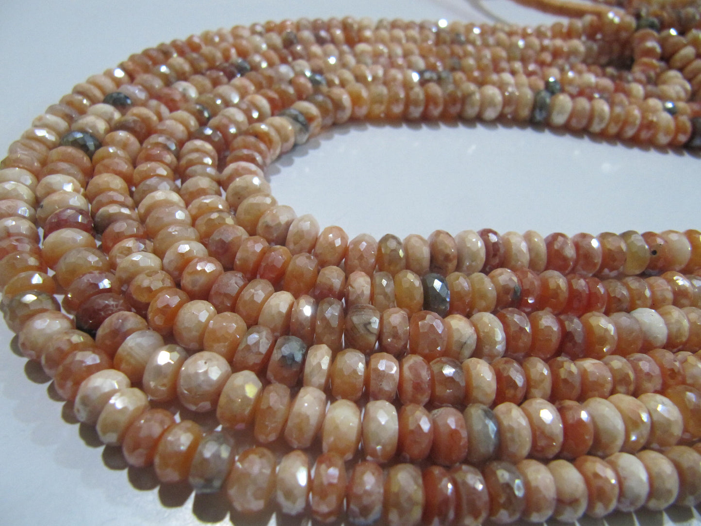 Natural Carnelian Rondelle Faceted Silver AB Mystic Coated 7-8mm Gemstone Beads Strand 8 inches long Top Quality Wholesale Prices