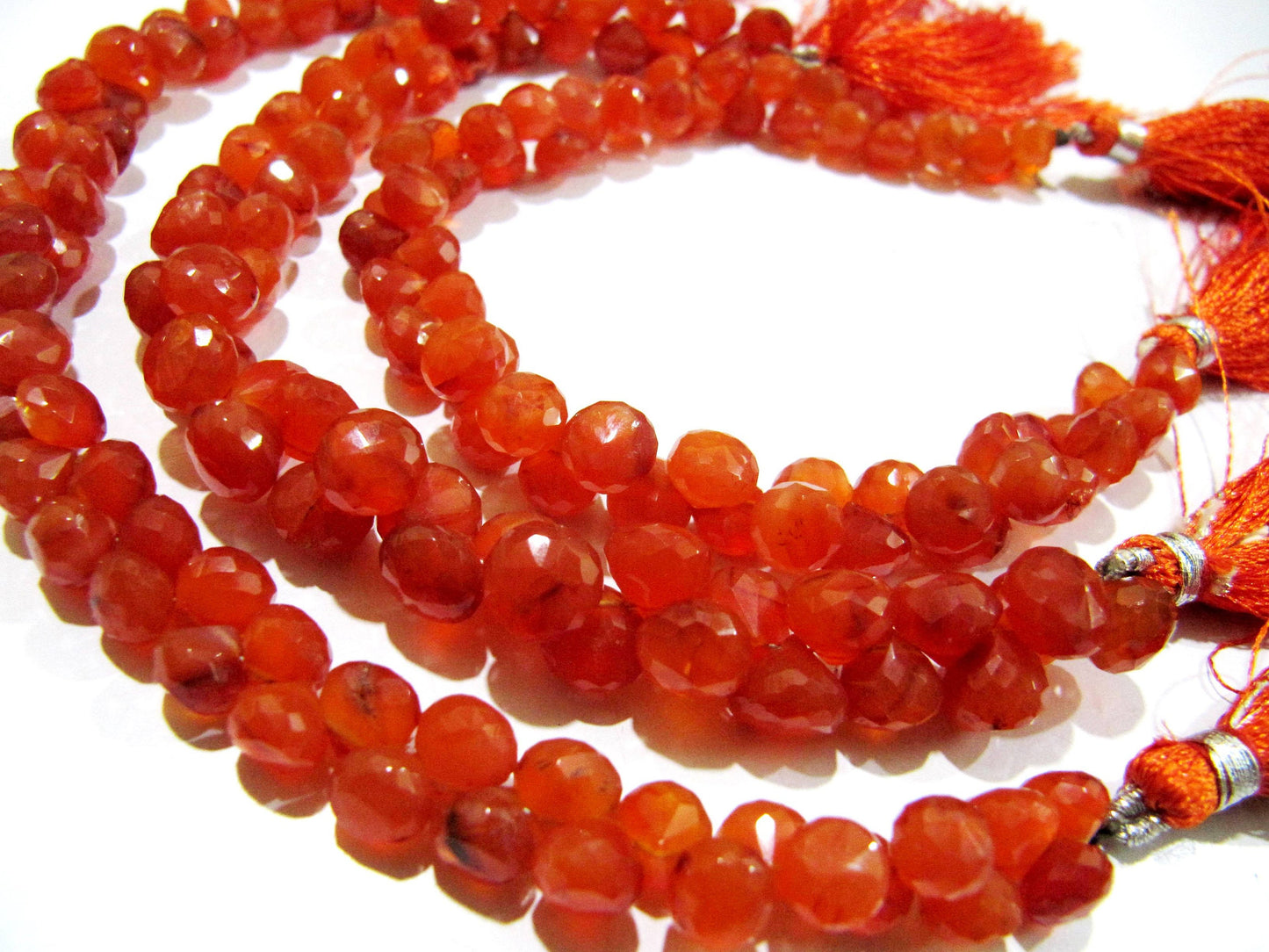 Natural Carnelian Onion shape Briolette Faceted 7-8mm Gemstone Beads Strand 8 inches long Top Quality Wholesale Prices jewelry making beads