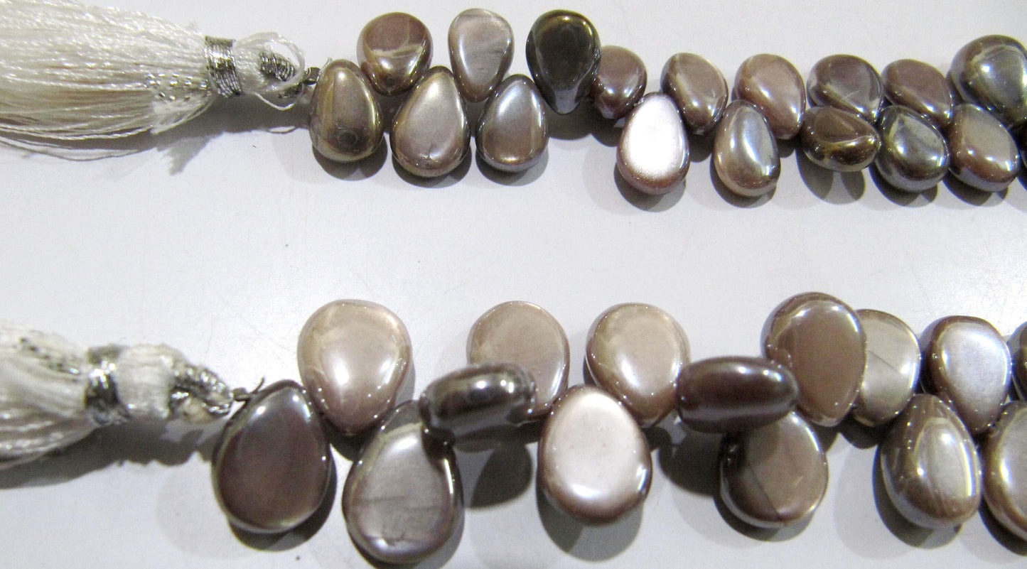 Natural Chocolate Moonstone Pear Shape Plain smooth 9x13mm Beads AB Mystic coated Strand 8 inches long Best Quality Beads Wholesale Price