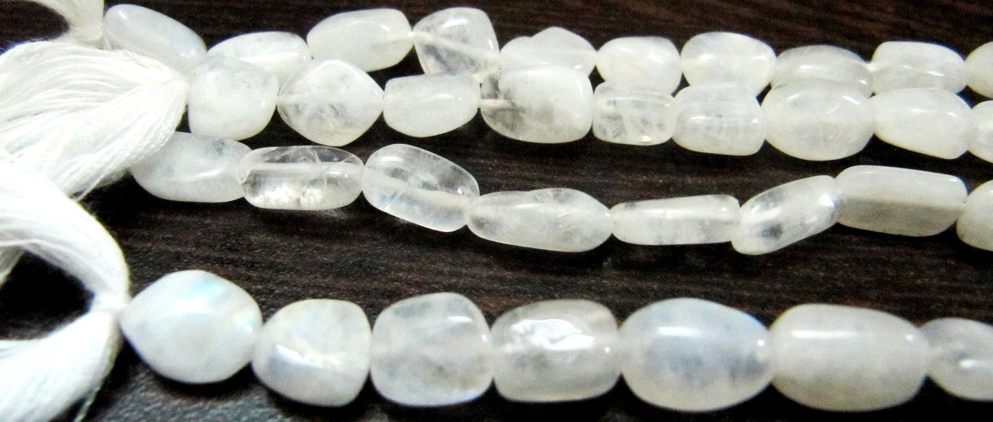 Natural white Rainbow Moonstone Nugget Tumbled Plain Beads 10 to15mm Strand 8 inch long High Quality Blue Flashy Beads Wholesale Prices