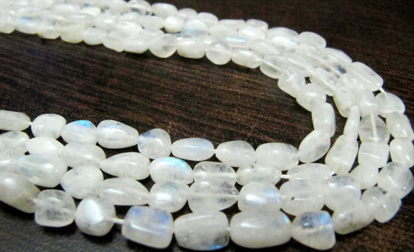 Natural white Rainbow Moonstone Nugget Tumbled Plain Beads 10 to15mm Strand 8 inch long High Quality Blue Flashy Beads Wholesale Prices
