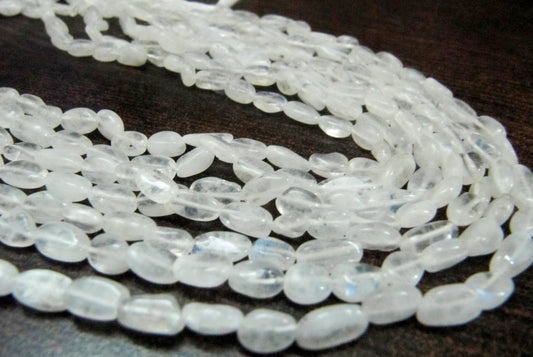 Natural White Rainbow Moonstone Oval Plain smooth Beads 6 to 8mm Strand 13 inches long Best Quality Blue Flashy Beads Wholesale Prices