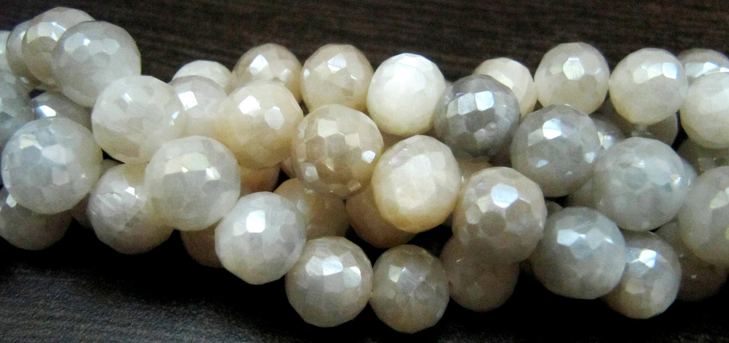 Natural Multi Moonstone Silver AB Mystic Coated Round Shape Plain Smooth  Beads 6 to 9mm Strand 10inch long top Quality Beads Wholesale