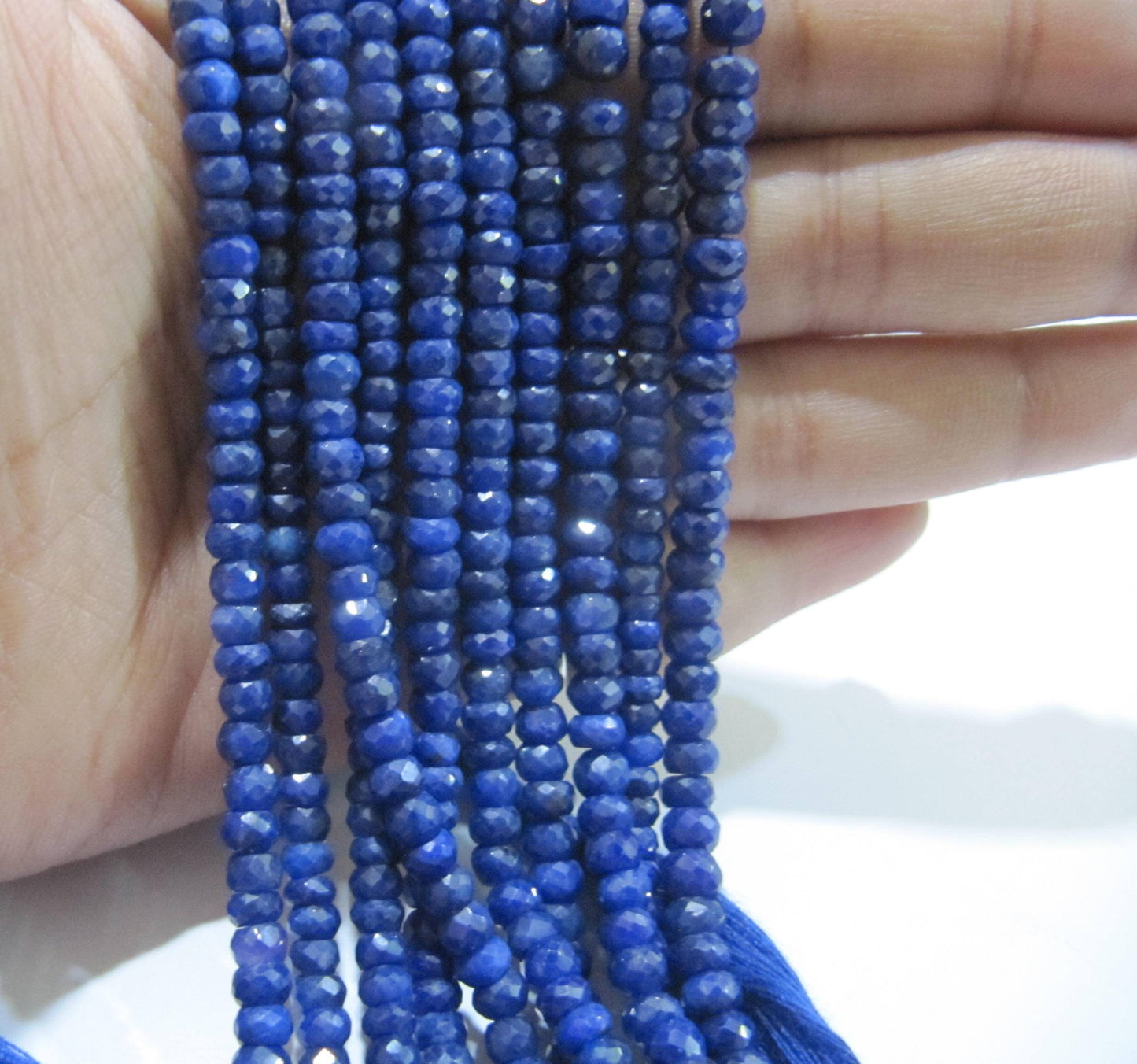 Natural Blue Sapphire Corundum Rondelle Faceted Beads 3.5 to 4.5mm Untreated Genuine Sapphire Sold per strand 14 inches long Top Quality