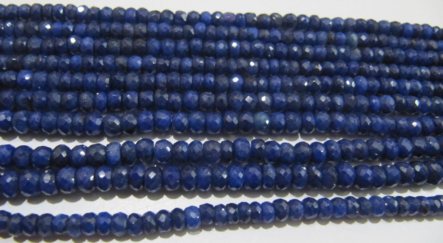 Natural Blue Sapphire Corundum Rondelle Faceted Beads 3.5 to 4.5mm Untreated Genuine Sapphire Sold per strand 14 inches long Top Quality