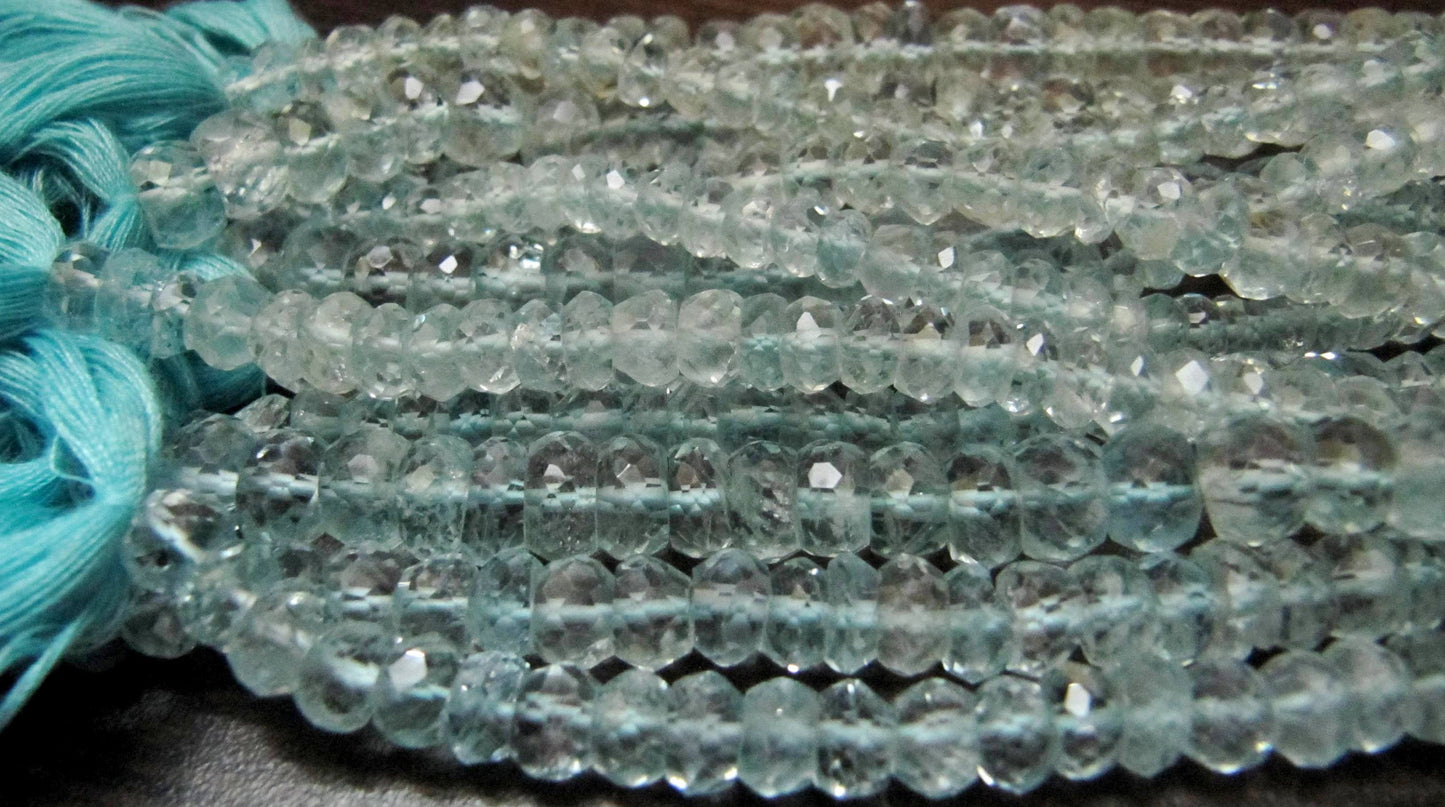 Natural Aquamarine Rondelle Faceted 5-6 mm Gemstone Beads Strand 13 inches long Top Quality Wholesale Prices aquamarine Gemstone beads