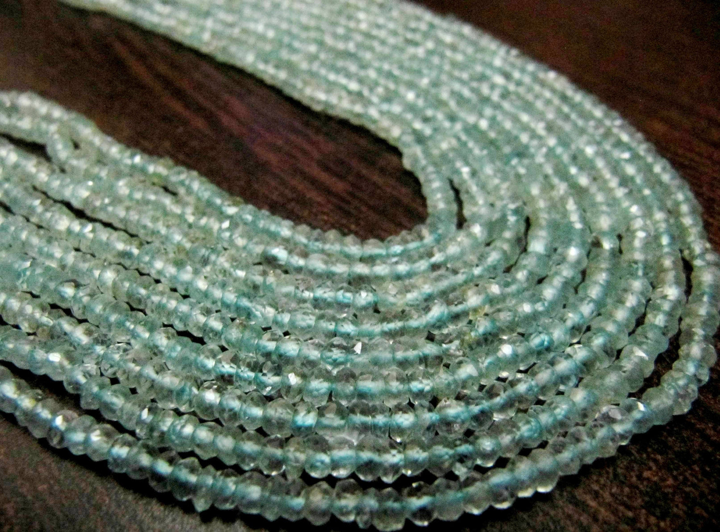 Natural Aquamarine Rondelle Faceted 3-4 mm Gemstone Beads Strand 13 inches long Top Quality Wholesale Prices aquamarine Gemstone beads