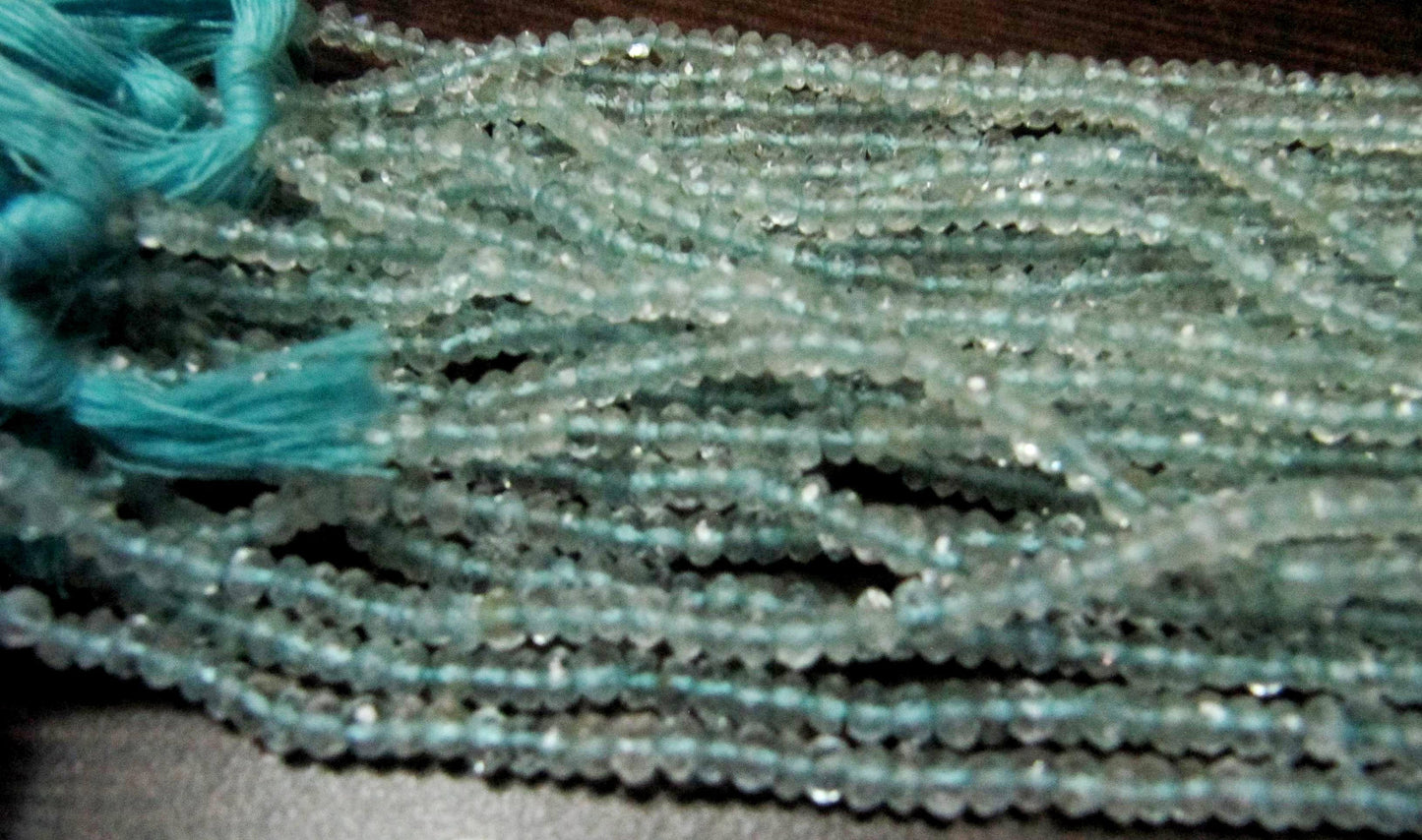 Natural Aquamarine Rondelle Faceted 3-4 mm Gemstone Beads Strand 13 inches long Top Quality Wholesale Prices aquamarine Gemstone beads