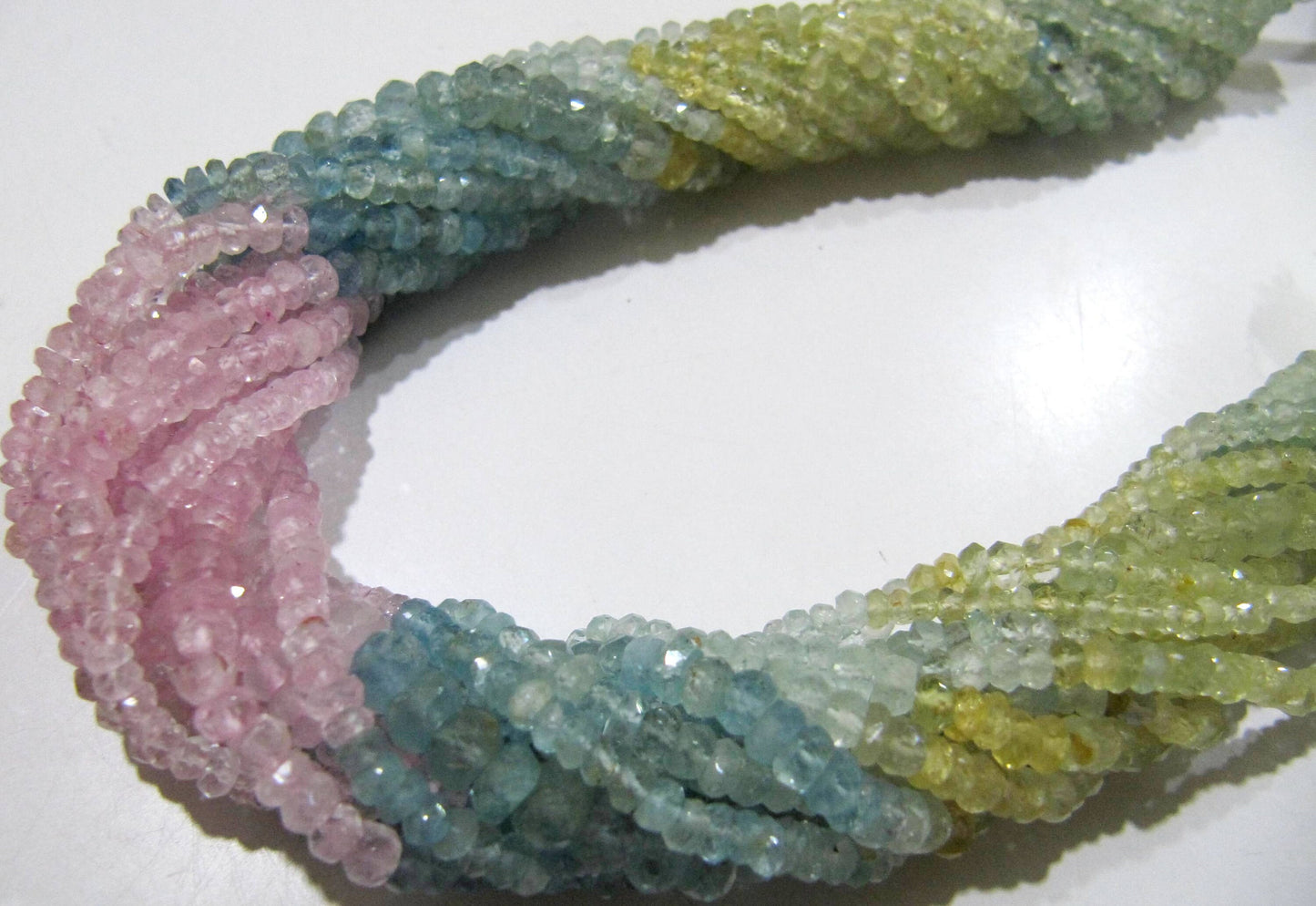 Natural Multi Color Aquamarine Rondelle Faceted 3-5 mm Gemstone Morganite Beads Strand 13 inch long High Quality Wholesales Prices