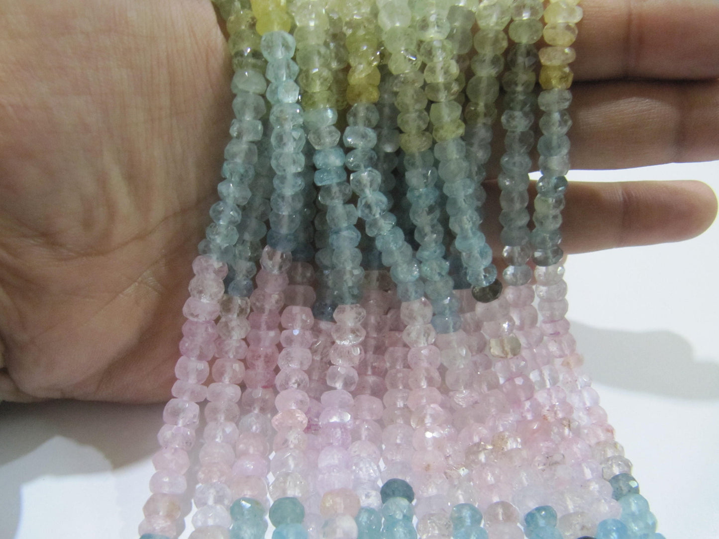 Natural Multi Color Aquamarine Rondelle Faceted 5-7mm Gemstone Morganite Beads Strand 13 inch long High Quality Wholesale Prices