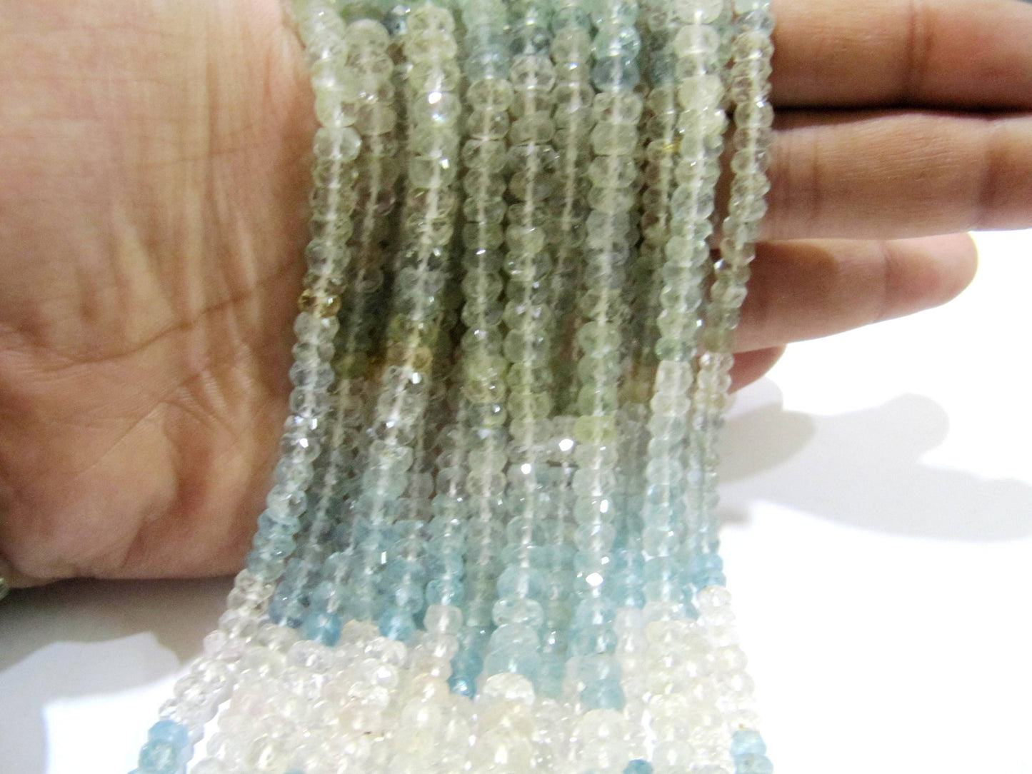 Natural Multi Color Aquamarine Rondelle Faceted 3 to5mm Gemstone Morganite Beads Strand 13 inch long High Quality Wholesale Prices