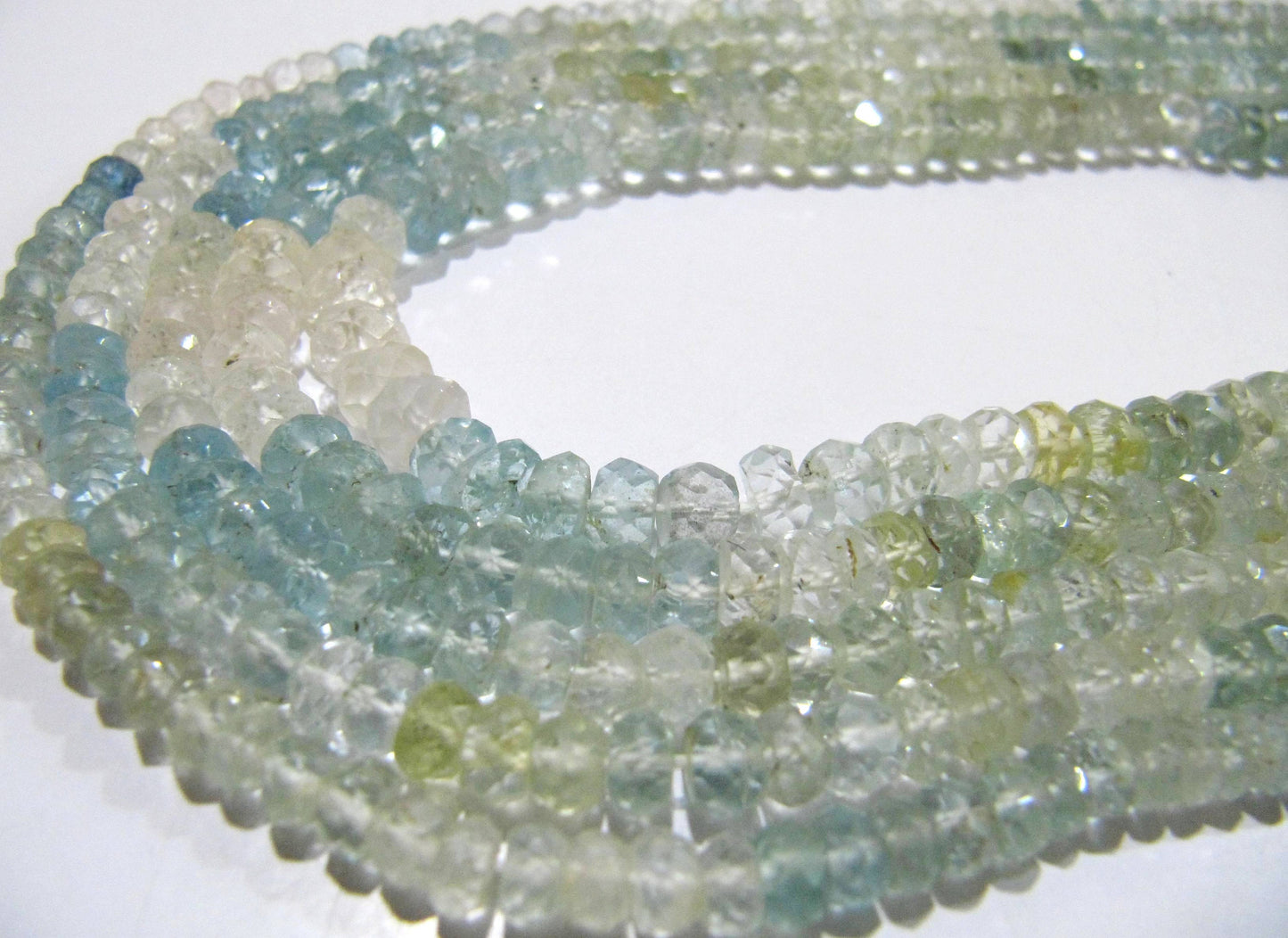Natural Multi Color Aquamarine Rondelle Faceted 3 to5mm Gemstone Morganite Beads Strand 13 inch long High Quality Wholesale Prices