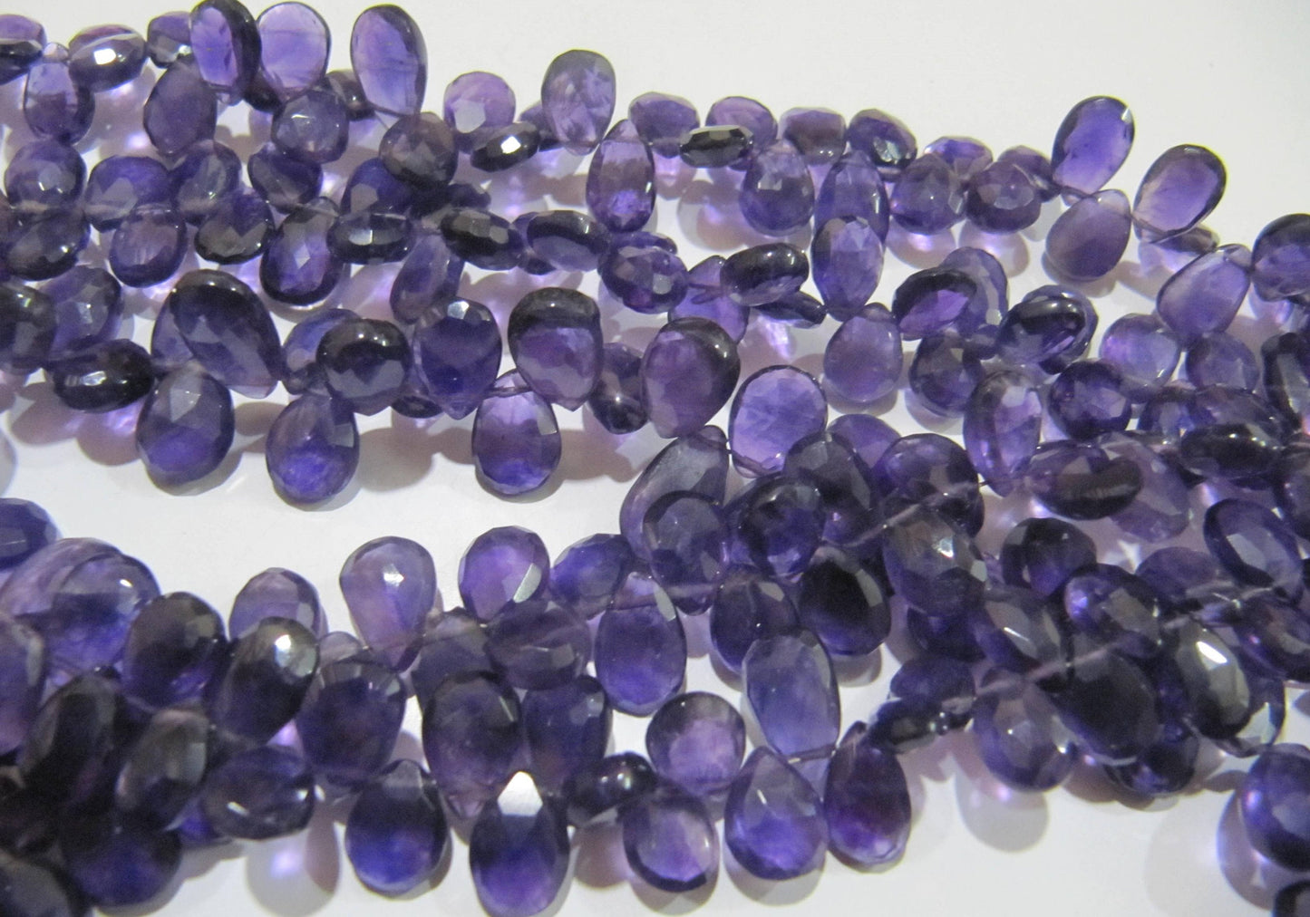 Natural Amethyst Pear Shape 8x12 mm to 9x14mm Briolette Faceted Beads Strand 8 inches long Wholesale Prices top quality jewelry making bead