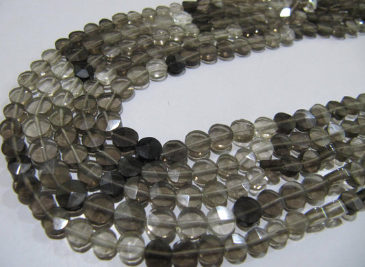 Natural Smoky Quartz Coin shape Faceted Shaded Color Briolette Beads 5mm best Quality Beads Strand 13 inch Jewelry making gemstone beads