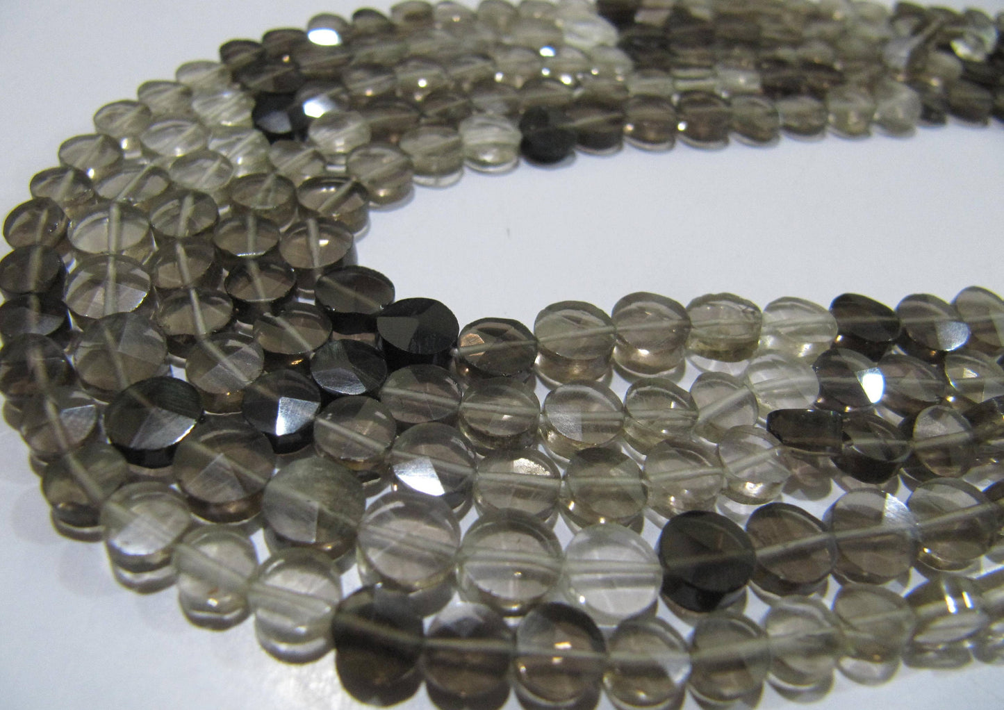 Natural Smoky Quartz Coin shape Faceted Shaded Color Briolette Beads 5mm best Quality Beads Strand 13 inch Jewelry making gemstone beads