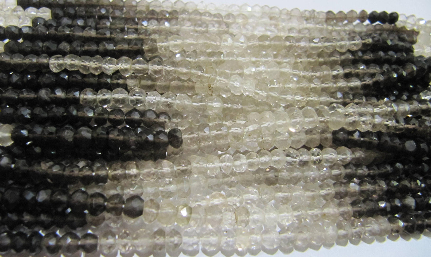 Natural Smoky Quartz Rondelle Shaded Faceted Beads 4-5mm best Quality Beads Strand 13 inches Long Jewelry making gemstone beads