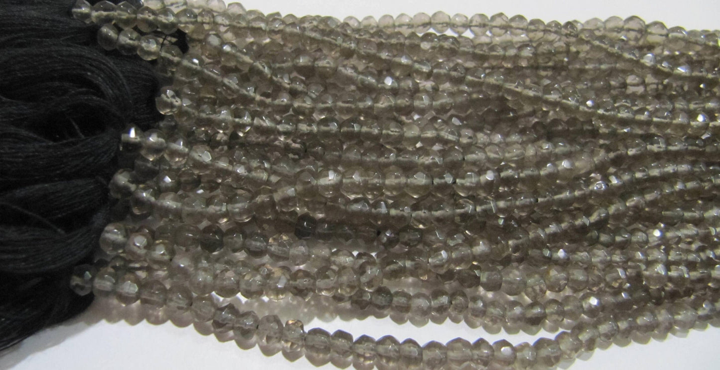 Natural Smoky Quartz Rondelle Faceted Beads 3-4 mm best Quality Beads Strand 13 inches Long Jewelry making gemstone beads