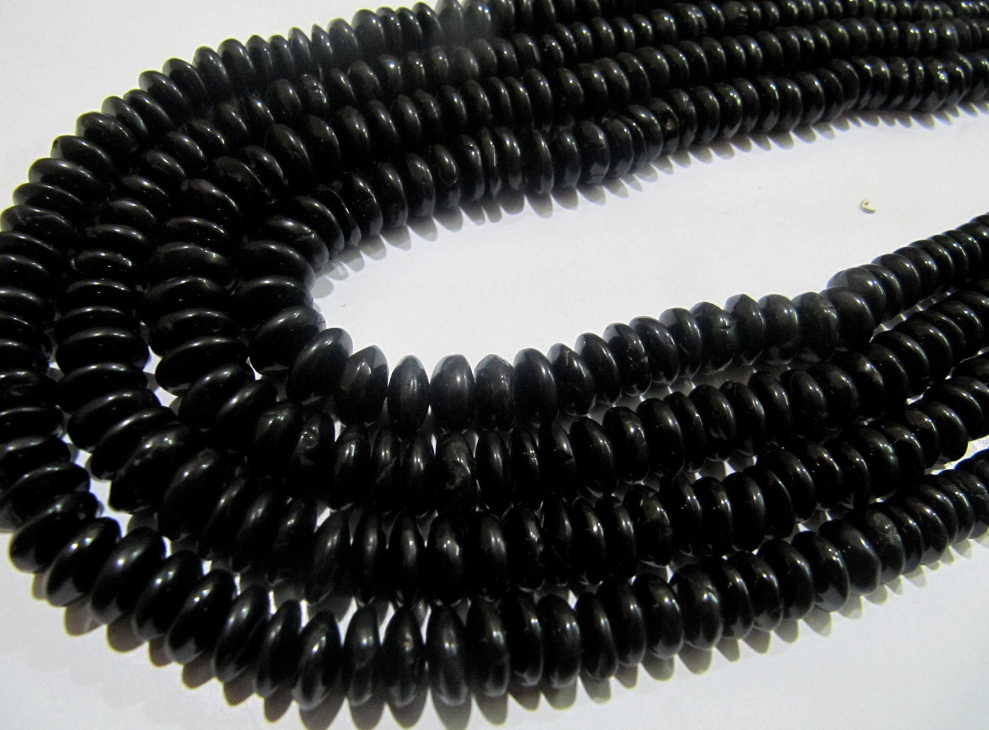 Natural Black Spinel German Cut Rondelle Smooth Beads 7 to 10mm Graduated Strand 8 inches Long