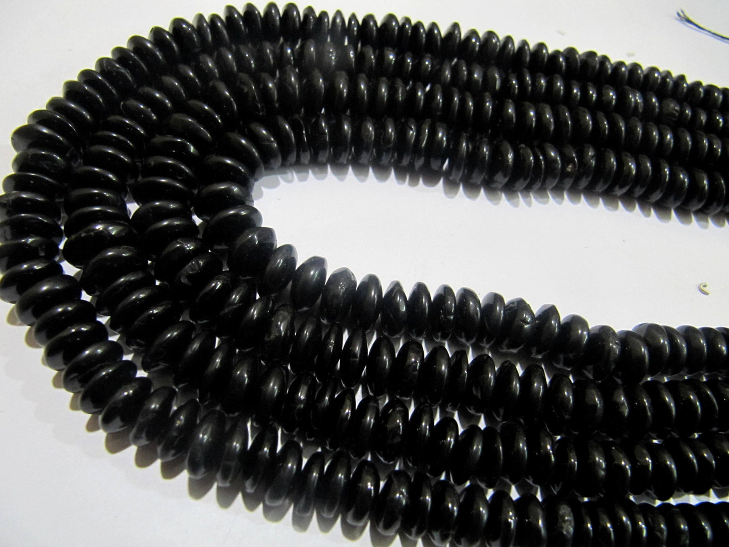 Natural Black Spinel German Cut Rondelle Smooth Beads 7 to 10mm Graduated Strand 8 inches Long