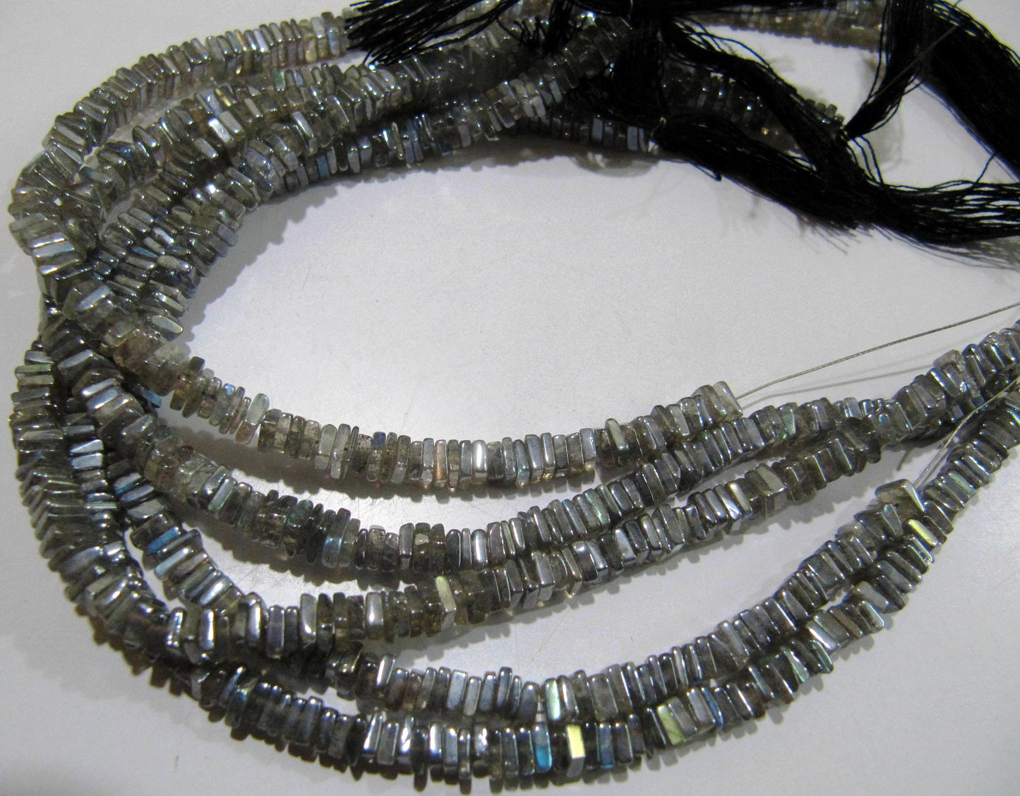 Natural Labradorite Heishi Cut Square Shape Beads 4mm Mystic Silver Coated Gemstone Beads Strand 8 inch Long
