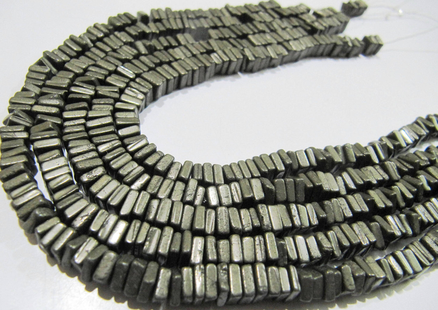 Natural Pyrite  Heishi Cut Square Shape Beads 5-6mm Gemstone Beads Strand 8 inch Long