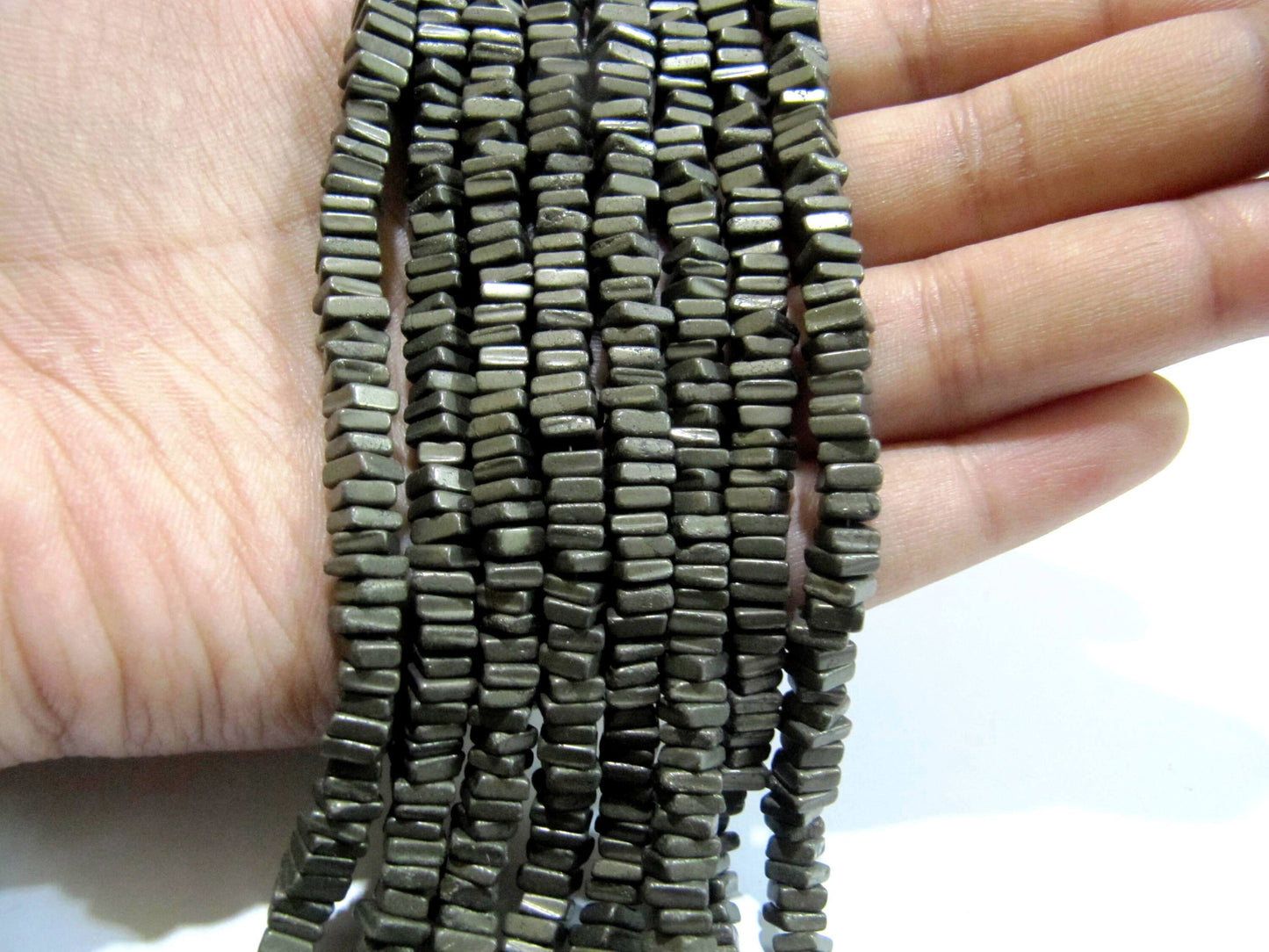 Natural Pyrite  Heishi Cut Square Shape Beads 5-6mm Gemstone Beads Strand 8 inch Long