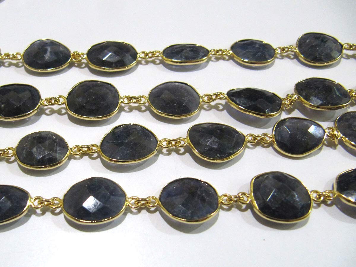 Natural Iolite Free Shape Briolette Facted Bezel Connector Chain 15 to 20 mm  Sold Per Foot High Quality Beads Wholesale prices