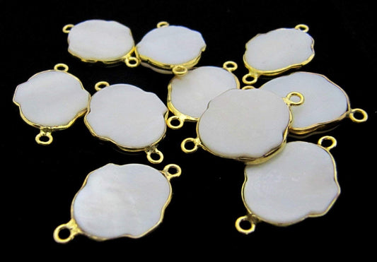 2 Pcs Set- Natural Pearl Clover Shape Approx 16x25mm Connectors , 24Kt Gold Plated Double Loop Bezel ,Pearl Leaf Clover Shape Connector