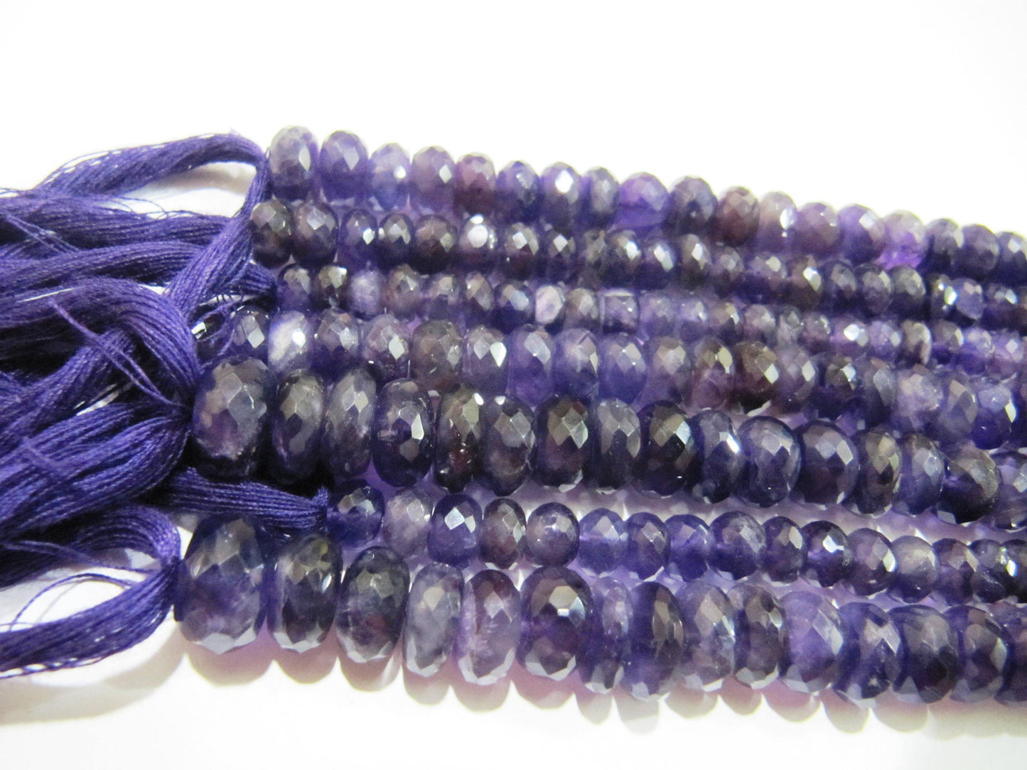 Natural Amethyst Gemstones Rondelle Faceted Beads 7-8mm Strand 9 inches long Wholesale Prices