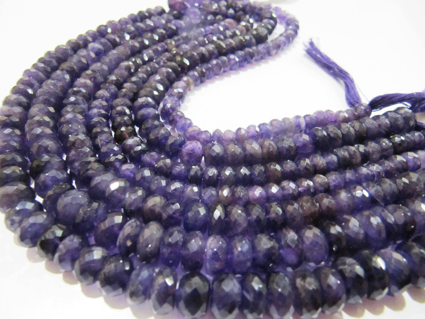 Natural Amethyst Gemstones Rondelle Faceted Beads 7-8mm Strand 9 inches long Wholesale Prices